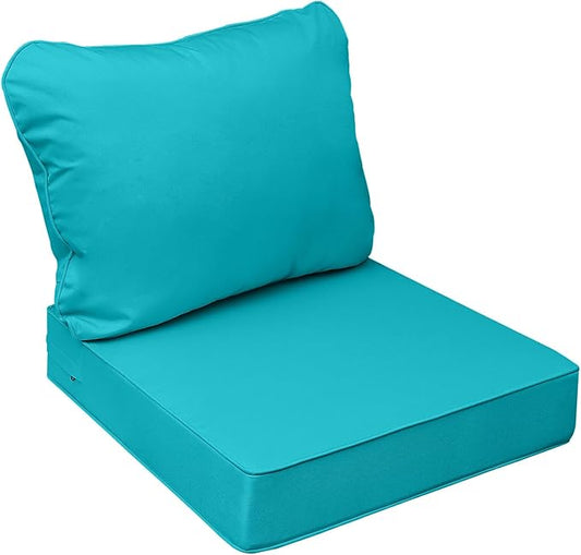 AAAAAcessories Outdoor Seat Cushions for Chairs, Fade-Resistant, Waterproof Patio Furniture Replacement Cushions, 25.5" x 25.5" x 5" + 25.5" x 19", Turquoise Blue