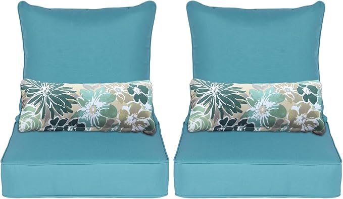 Aoodor Outdoor Chair Cushion, 23 x 26 Inch Water-Resistant, Fade-Resistant Olefin Fabric Patio Seat Cushions with Removable Cover and Adjustable Straps for Outdoor Furniture, Set of 2, Teal