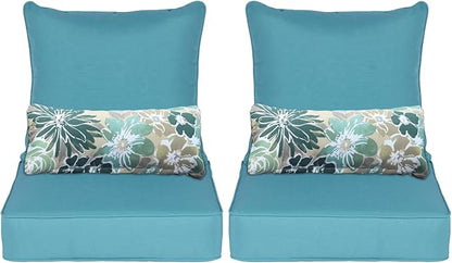 Aoodor Outdoor Chair Cushion, 23 x 26 Inch Water-Resistant, Fade-Resistant Olefin Fabric Patio Seat Cushions with Removable Cover and Adjustable Straps for Outdoor Furniture, Set of 2, Teal