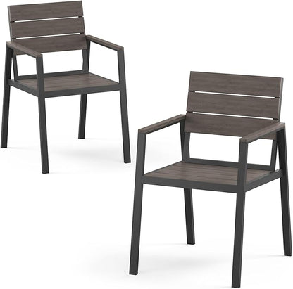 Outdoor Patio Dining Chairs Set of 2, Aluminum & HDPE All-Weather for Deck, Lawn, Backyard, Pool and Indoor Use (Charcoal)