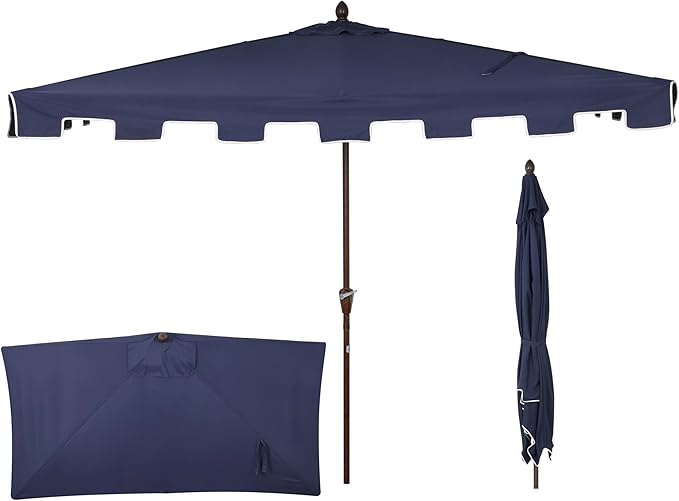 JONATHAN Y Half Umbrella UMB1200C Sidney 9 ft. Classic MidCentury Rectangular Market Patio with Crank, Wind Vent and UV Protection in Navy/White