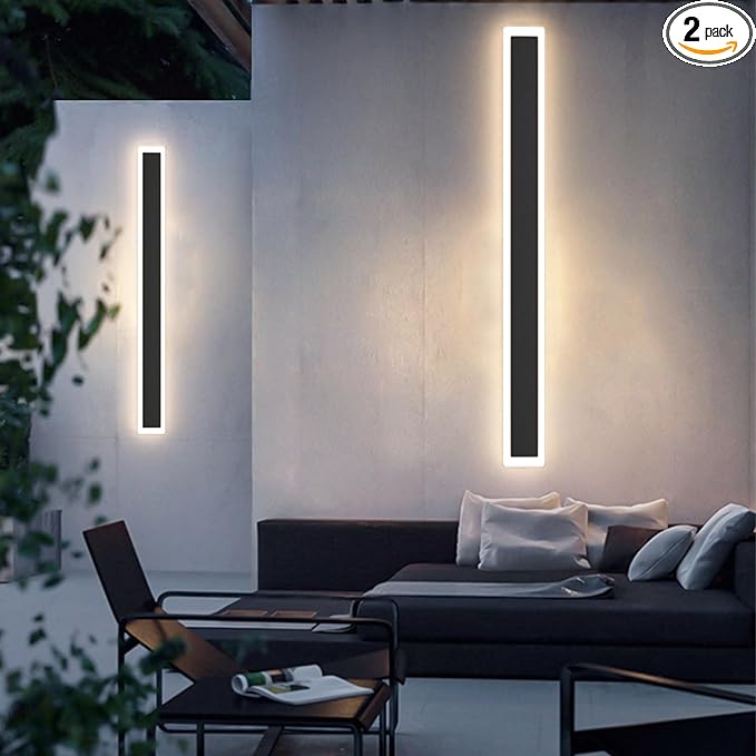 2-Pack 31.5inch Modern Outdoor Wall Lights, LED Wall Light Outdoor Lights Fixture for Patio Wall Mount, IP65 Waterproof Black Outside Lights for House, Garage, Porch (3000k)