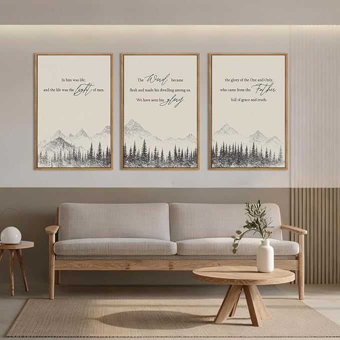 IARTTOP Extra Large Christian Bible Verse Framed Wall Art 24x36 Inch Set of 3 Easter Jesus Catholic Biblical Scripture Canvas Wall Decor Minimalist Grey Mountain Landscape Prints for Living room Dining room