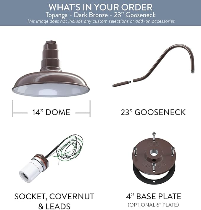 Steel Lighting Co. Topanga Barn Light | Outdoor Wall Mounted | Farmhouse Garage Light Made in America | 14 inch Dome | 23 inch Gooseneck | Dark Bronze Exterior/White Interior