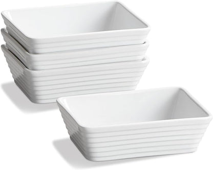 ONEMORE Small Baking Dish, Rectangle Ceramic Baking Dish for Oven, Individual Casserole Dishes for Toaster Oven, 5x7 Small Deep Lasagna Baking Dish, Oven Safe, 1-2 Person Baking Dishes Set of 4, White