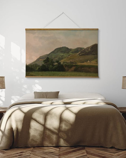 ARPEOTCY Extra Large Vintage Framed Wall Art, 36x54 Inch Retro Mountain Landscape Hanging Framed Canvas Wall Art, Large Rustic Farmhouse Home Decor for Living Room Bedroom Office