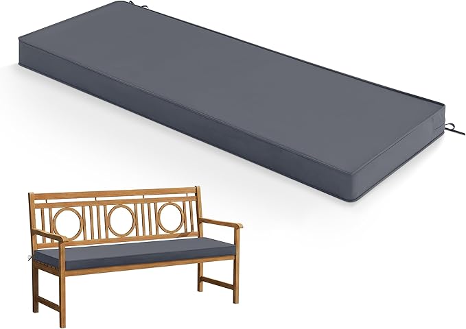 Summsun Outdoor Bench Cushion: Waterproof and Fade Resistant Patio Furniture Cushions - Non-Slip Bench Pad Cushion with Removable Cover for Garden Swing Porch Sofa Settee, 45 x 18 Inch, Dark Grey