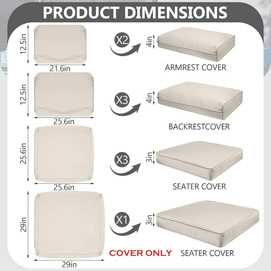 9 Piece Outdoor Patio Waterproof Cushion Covers, Fits 4-Seat Wicker Rattan Sectional Couch Chair Furniture Cover Replacement Set - Fade-Resistant Patio Cushion Covers with Zipper