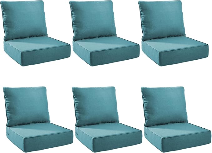 Outdoor Cushion Set for Furniture Patio Furniture, UV Resistant, Water Resistant - 6 Inch Thick Foam Garden Cushions– 22x24 Inch Patio Seat Covers for Chair/Sofa/Couch | Peacock Green | 6-Pack |