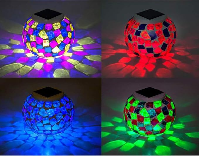 Waterproof Color Changing Table Lamp, Solar Powered Mosaic Glass Ball LED Garden Lawn Night Light Lamps, Party Lights for Home,Yard, Indoor,Outdoor Decoration Lights (Blue+Purple+Yellow)