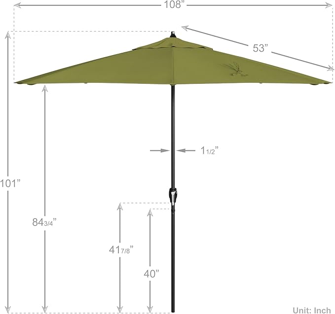 California Umbrella 9' Rd Aluminum Patio Umbrella, Crank Lift, Auto Tilt, Black Finish, 4yr Fade Warranty, Palm