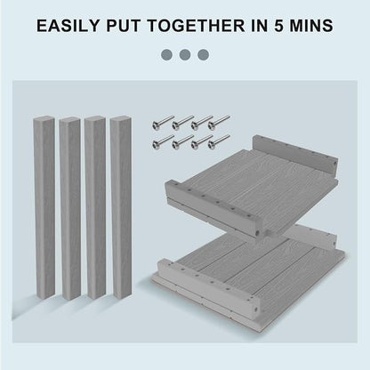 2 Tier Outdoor Side Table with Wood-Like Grain, 16.6" HDPE Adirondack Table Patio Side Table, Weather Resistant End Table for Pool, Patio & Porch, Small Outdoor Table (Grey, Rectangle)