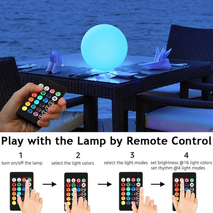 12-inch LED Glowing Ball Light w/Remote, LED Globe Orb Night Light Mood Lamp for Adult, Rechargeable Dimmable RGB Color Changing Glowing Orb, Waterproof Light Up Ball for Garden Patio Party Decor
