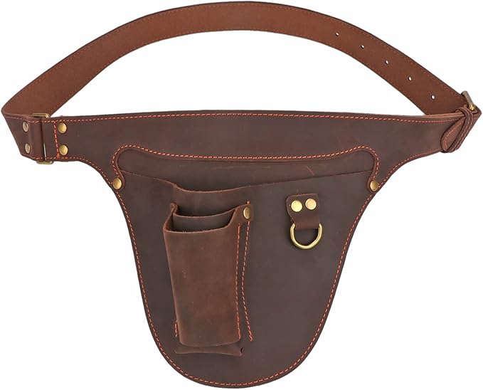 Tourbon Genuine Leather Florist Tool Belt Gardening Bag Gardener Farmer Tools Holster Waist Pouch Electrician Carpenter Organizer Kit 3 Pockets (Brown, 42 inches)