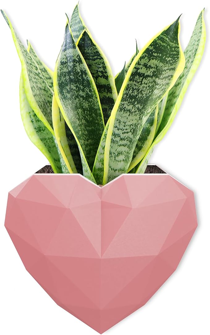 6-Inch Pink Heart Shaped Self-Watering Wall Planter, PLA 3D Printed Wall Mount Planter with Drainage, Space-Saving Indoor Outdoor Planter for Succulents Herbs, Home Office Decor
