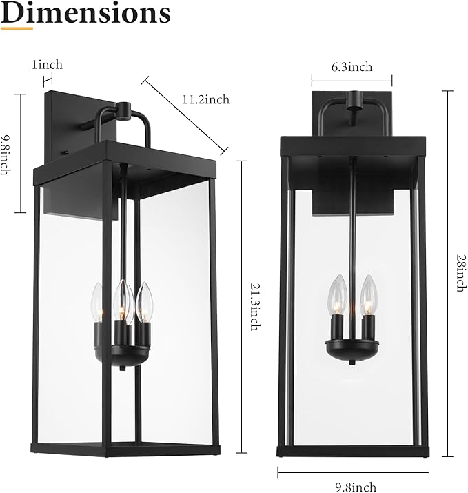 Outdoor Wall Sconce Light, 28 Inch Tall Transitional Exterior Wall Bracket Lighting with Clear Glass, Modern Anti-Rust Outside Black Carriage Lantern Lamp for Front Porch Corridor Doorway Patio
