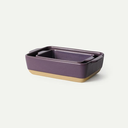 Mora Ceramic Set of 2 Baking Dishes For Casserole, Banana Bread, Brownies, Broiling, Roasting, and Baking. 7x11 in and Loaf Pans - Porcelain Serving Bakeware from Oven to Table. Freezer Safe - Nebula