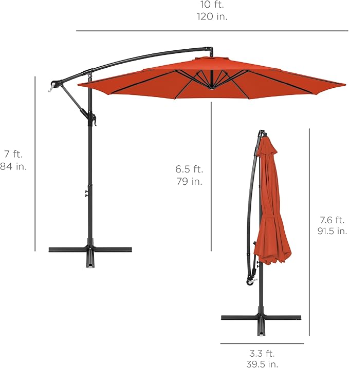 Best Choice Products 10ft Offset Hanging Market Patio Umbrella w/Easy Tilt Adjustment, Polyester Shade, 8 Ribs for Backyard, Poolside, Lawn and Garden
