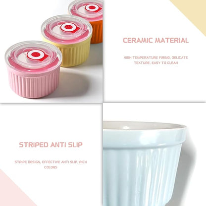 8OZ Ceramic Ramekins with Lids Set of 6 for Baking | Colorful Ceramic Cups, Dishwasher & Oven Safe, for Baking, Ceramic Custard Cups,dips