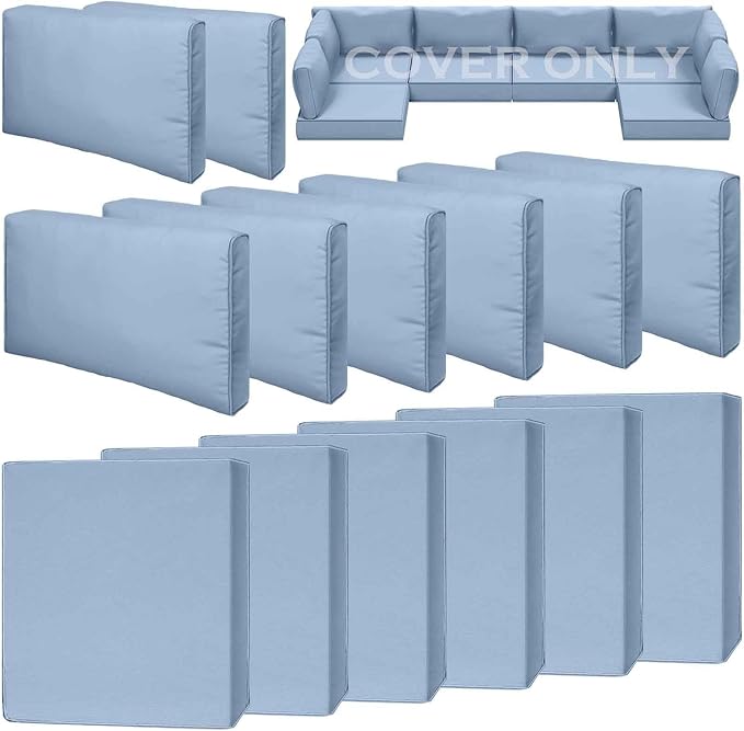 14 Piece Outdoor Patio Waterproof Cushion Covers, Fits 6-Seat Wicker Rattan Sectional Couch Chair Furniture Cover Replacement Set - Fade-Resistant Patio Cushion Covers with Zipper