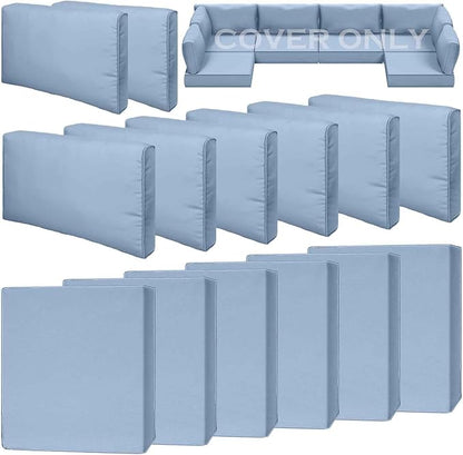 14 Piece Outdoor Patio Waterproof Cushion Covers, Fits 6-Seat Wicker Rattan Sectional Couch Chair Furniture Cover Replacement Set - Fade-Resistant Patio Cushion Covers with Zipper