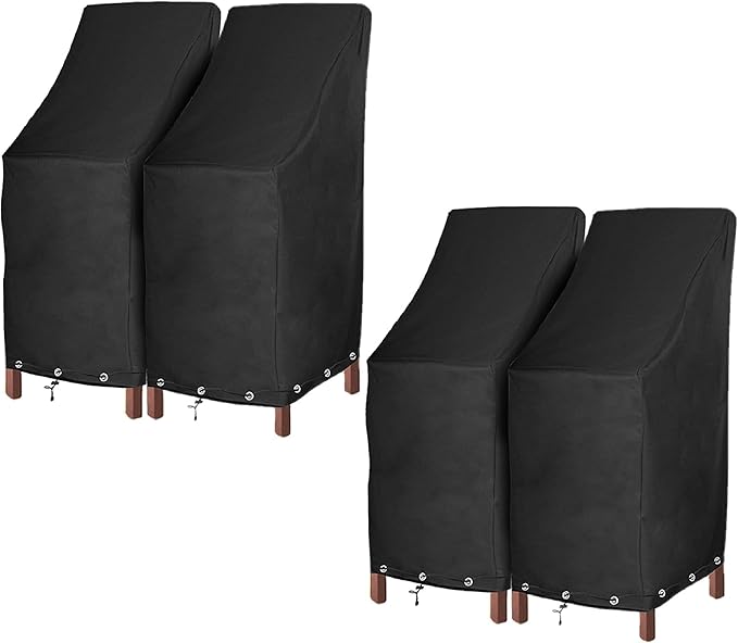 RosieLily Outdoor Chair Covers, High Back Patio Chair Covers Waterproof, Heavy Duty Patio Furniture Covers, Stackable Outdoor Bar Stool Covers, 600D, High Back with Lock Hole-4 Pack