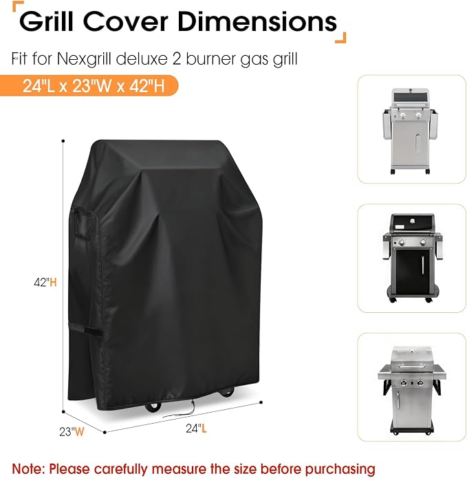 Outdoor Grill Cover for 24 Inch Nexgrill Deluxe 2 Burner Gas Grill with Foldable Side Shelves, Waterproof Outdoor BBQ Griddle Cover, 24 x 23 x 42 Inch