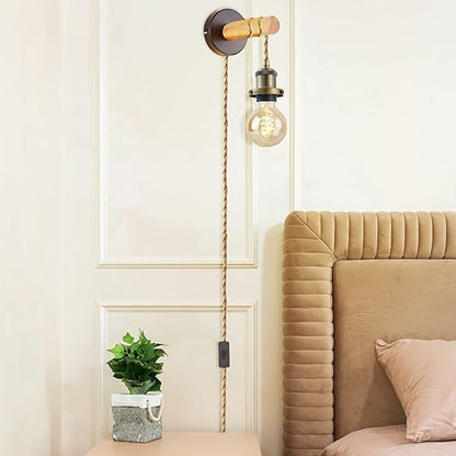 15.4ft Pendant Light Cord Kit, Industrial Vintage Plug in E26 Socket Hanging Light with Switch, Hemp Rope Hanging Light Fixture for Pendant Lamp Farmhouse Lamp Cable DIY