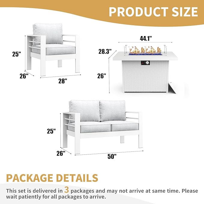 LayinSun Outdoor Aluminum Furniture Set, 4 Pieces Patio Sectional Conversation Chat Sofa Modern Seating Set with Coffee Table