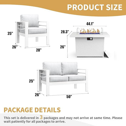 LayinSun Outdoor Aluminum Furniture Set, 4 Pieces Patio Sectional Conversation Chat Sofa Modern Seating Set with Coffee Table