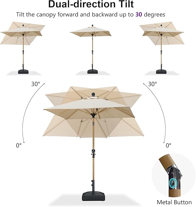 PURPLE LEAF 8' x 8' Square Patio Umbrella Market Umbrella Aluminum Outdoor Table Umbrella with Push Button Tilt & 8 Sturdy Ribs and Crank Square Outdoor Umbrellas for Pool Backyard Deck, Beige