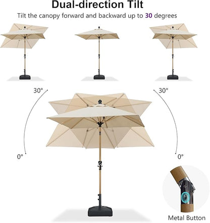 PURPLE LEAF 6.5' x 6.5' Square Patio Umbrella Market Umbrella Aluminum Outdoor Table Umbrella with Push Button Tilt & 8 Sturdy Ribs and Crank Commercial Sun Umbrella for Pool Backyard Deck, Beige