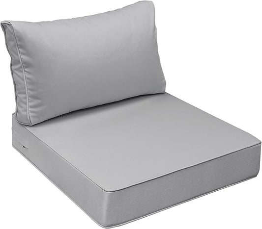 AAAAAcessories Outdoor Seat Cushions for Chairs, Fade-Resistant, Waterproof Patio Furniture Replacement Cushions, 24" x 24" x 5" + 24" x 13.5", Gray