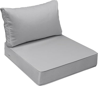 AAAAAcessories Outdoor Seat Cushions for Chairs, Fade-Resistant, Waterproof Patio Furniture Replacement Cushions, 23.5" x 25.5" x 5" + 23.5" x 13.5", Gray