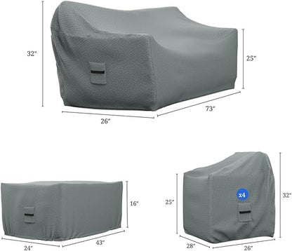 Covers & All Patio Furniture Cover Set, 6 Piece Outdoor Furniture Covers, Water-Repellent UV & Weather Resistant Covers for Sofa, Chairs & Coffee Table with Elastic Tie-Downs & Padded Handles