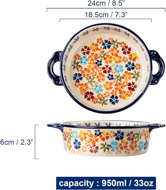 Baking Dishes For Oven, 1 Quart Round Casserole Dishes For Oven-colored flowers A-round 950ml