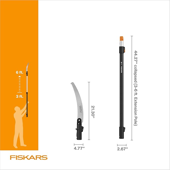 Fiskars XtendControl Extendable Tree Pruner (14 ft), Pole Saw, Adjustable Branch Trimmer with 15" X2 Hook Bill Saw, 3-6 ft & 4-8 ft Extension Poles, and Secure Locking System for Precision Cutting