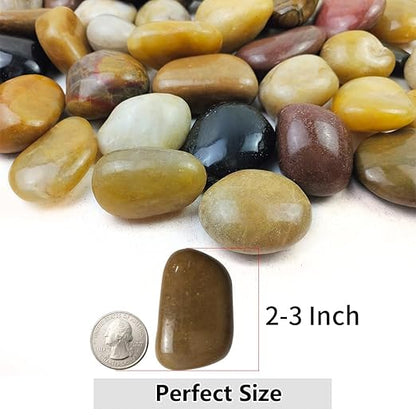 YISZM 10lbs Pebbles for Indoor Plants, 2-3 Inch Mixed Color High Polished Large River Rocks Outdoor Decorative Stones Vase Filler Fish Tank Aquariums Landscaping Garden Outdoor and Indoor DIY