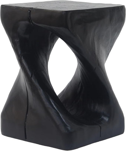 Christopher Knight Home Outdoor Side Table,Twist Shape End Table,Decorative Accent Table,Garden Stool Table for Patio Balcony Beach Pool Side,Lightweight Concrete,Wood Like Texture,Black