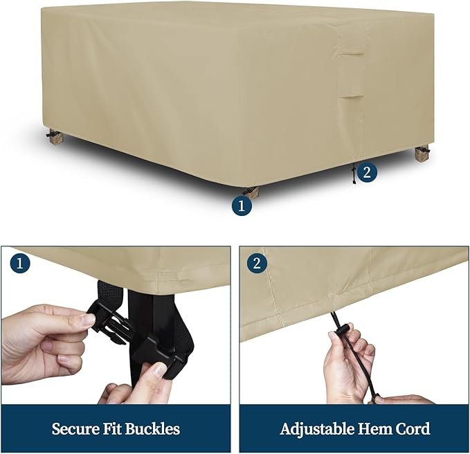Easy-Going Rectangle Patio Furniture Cover Waterproof Outdoor Dining Table and Chair Cover Anti-UV Outside Sectional Sofa Set Covers (126"L x 63"W x 28"H, Camel)