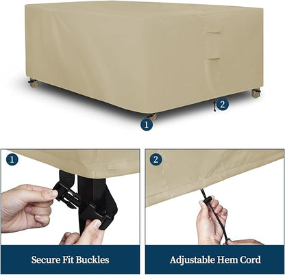 Easy-Going Rectangle Patio Furniture Cover Waterproof Outdoor Dining Table and Chair Cover Anti-UV Outside Sectional Sofa Set Covers (126"L x 63"W x 28"H, Camel)