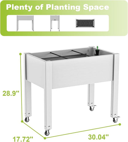 EasyUp Horticulture Raised Garden Bed with Legs, Divisible Raised Resin Planter Box for Backyard, Patio, Balcony, with 4 Legs & 4 Swivel Lockable Wheels(Ashen,30.04 * 17.72 * 28.9)