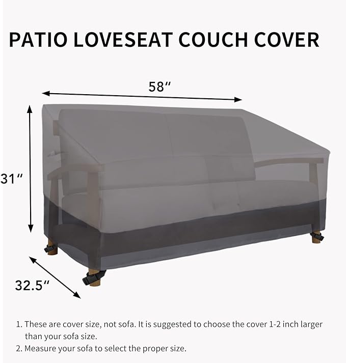Easy-Going Heavy Duty 2 Seater Outdoor Loveseat Cover, Waterproof Windproof Patio Furniture Sofa Cover with Air Vent (58Wx32.5Dx31H inch, Gray/Dark Gray)