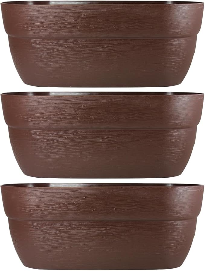 Emsco Group Bloomers Railing Planter with Drainage Holes - 24" Weatherproof Resin Planter - Earth Brown