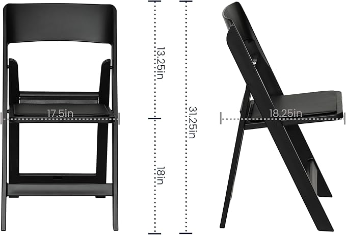 Flash Furniture Hercules Tucker Commercial Black Resin Folding Chair - Lightweight, Vinyl Padded Removable Seat, Indoor Outdoor Use, Event & Wedding Ready, Set of 2