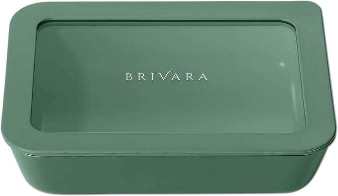 Glass Food Storage Container with Lid, 3-Cup Small Rectangle | Microwave-Safe Airtight Lid, Oven-Safe Ceramic-Coated Glass | Zero Plastic, No PFAS/PFOA/BPA, Reusable [Pine]