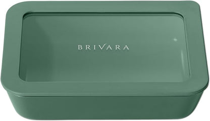 Glass Food Storage Container with Lid, 3-Cup Small Rectangle | Microwave-Safe Airtight Lid, Oven-Safe Ceramic-Coated Glass | Zero Plastic, No PFAS/PFOA/BPA, Reusable [Pine]