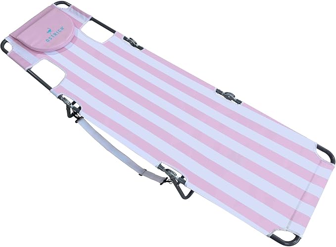 Ostrich the Original Chaise 72 x 22 Inch Lounge Portable Reclining Lounger, Outdoor Patio, Beach, Lawn, Camping, or Pool Tanning Chair, Pink Stripe
