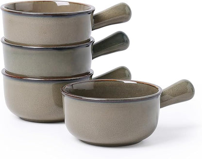 MONITO 26 Oz French Onion Soup Bowls, Ceramic Soup Bowls with Handles, Stackable Soup Crocks, Oven/Microwave/Dishwasher Safe, for Cereal, Soups, Casseroles