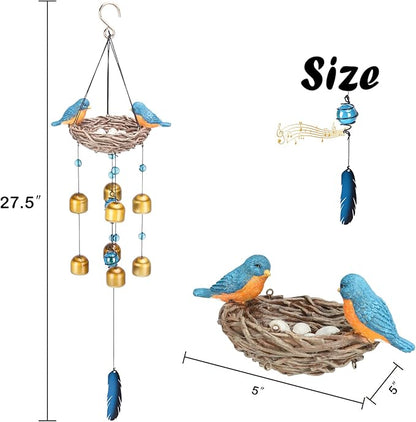 Taman Blue Bird Wind Chime - Wind Bell for Outside Indoor Resin Decorative Metal Bronze Mobile Wind Chime Memorial Sympathy Gift for Home, Outdoor, Yard, Patio,Garden Decor, 27.5"